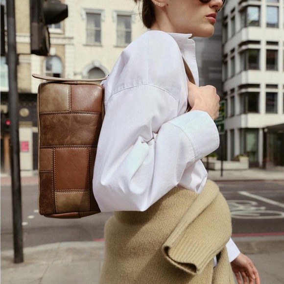 Brown Leather Patchwork Shoulder Bag - Picture 6 of 6
